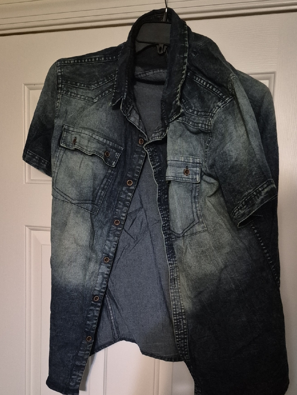 Faded Short Sleeve Denim Shirt - Blue
